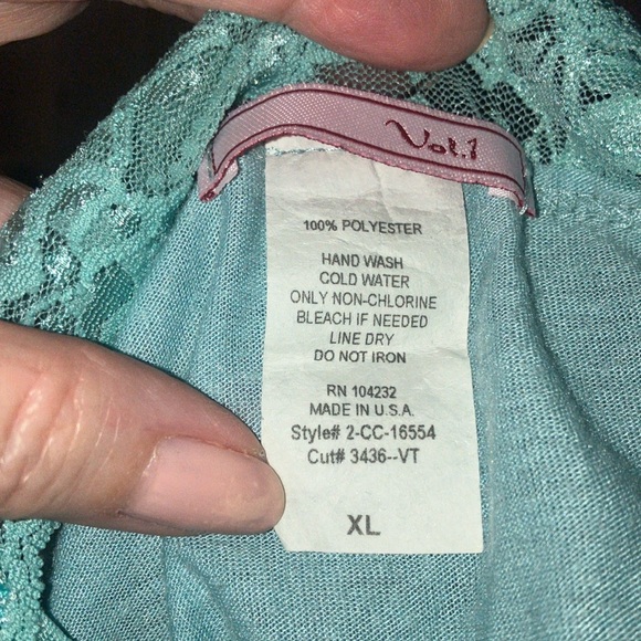 🩵🤍Vol.1 Lt Aqua Blue Stretchy Cotton Spandex Long Tank W/Lace & Sequins Sz XL - Picture 5 of 7